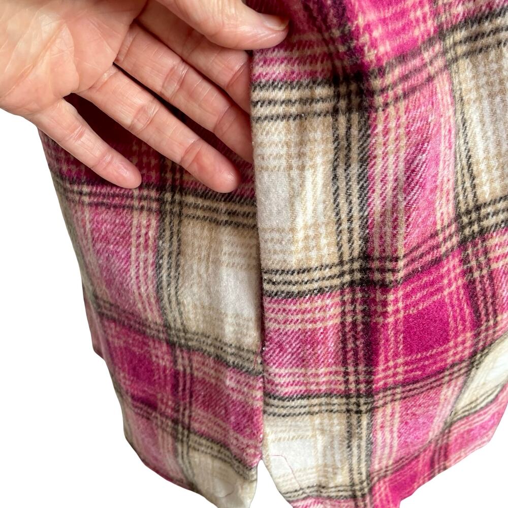 Umgee Bright Pink & White Plaid Corduroy Shacket Size L Fringed Boho Festival - Picture 5 of 11